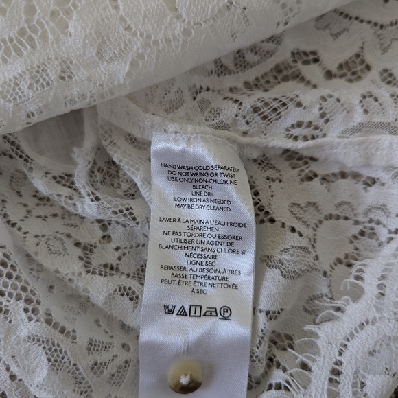 By Anthropologie Victorian Sheer-Lace Blouse Button-Up White - Women's M - Picture 11 of 12